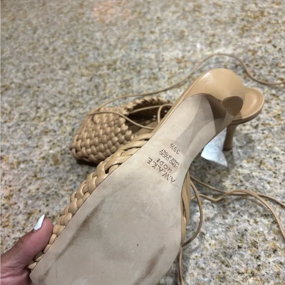 Awake Tan Heels with Woven Design and Lace-Up Straps - Picture 3 of 4